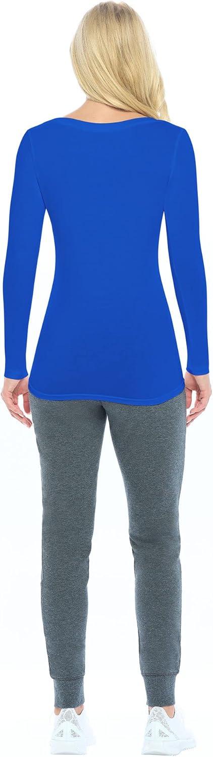 imageNatural Uniforms Womens Long Sleeve Extra Wide ScoopNeck TShirt Under ScrubTrue Royal Blue