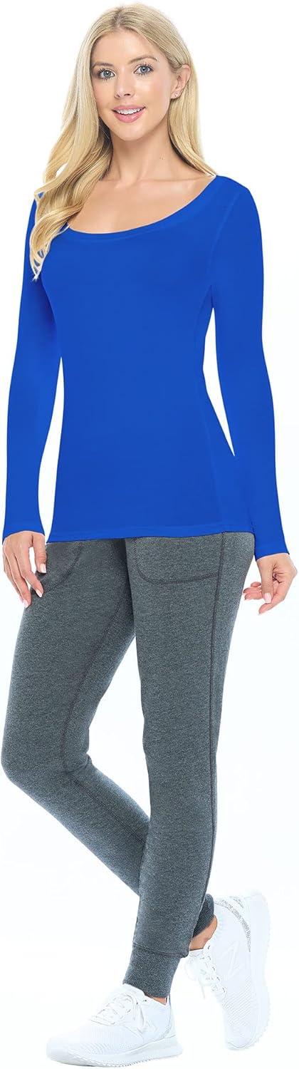 imageNatural Uniforms Womens Long Sleeve Extra Wide ScoopNeck TShirt Under ScrubTrue Royal Blue