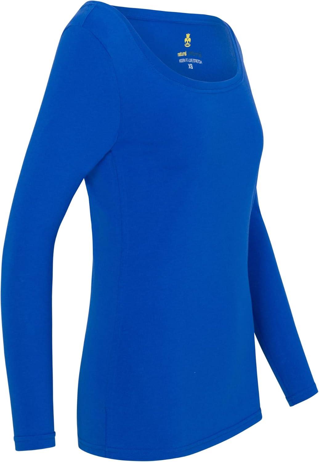 imageNatural Uniforms Womens Long Sleeve Extra Wide ScoopNeck TShirt Under ScrubTrue Royal Blue