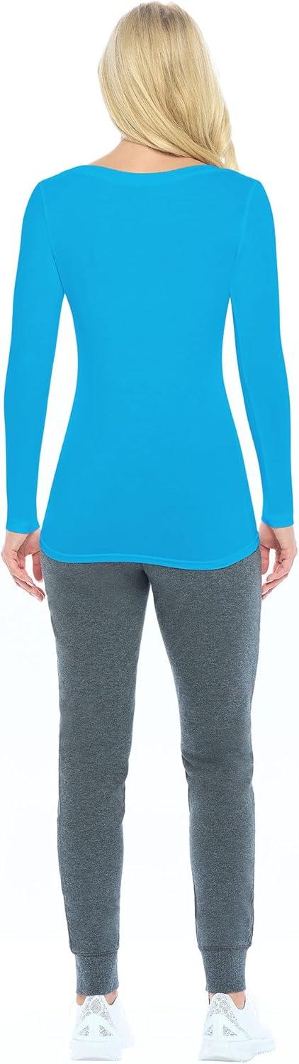 imageNatural Uniforms Womens Long Sleeve Extra Wide ScoopNeck TShirt Under ScrubWater Blue