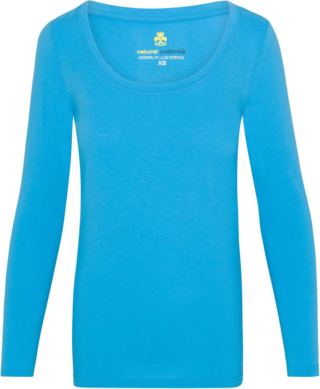 imageNatural Uniforms Womens Long Sleeve Extra Wide ScoopNeck TShirt Under ScrubWater Blue