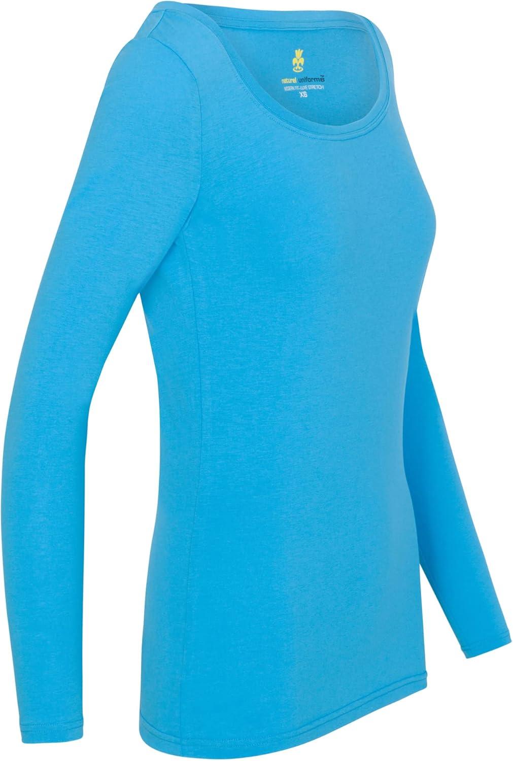 imageNatural Uniforms Womens Long Sleeve Extra Wide ScoopNeck TShirt Under ScrubWater Blue