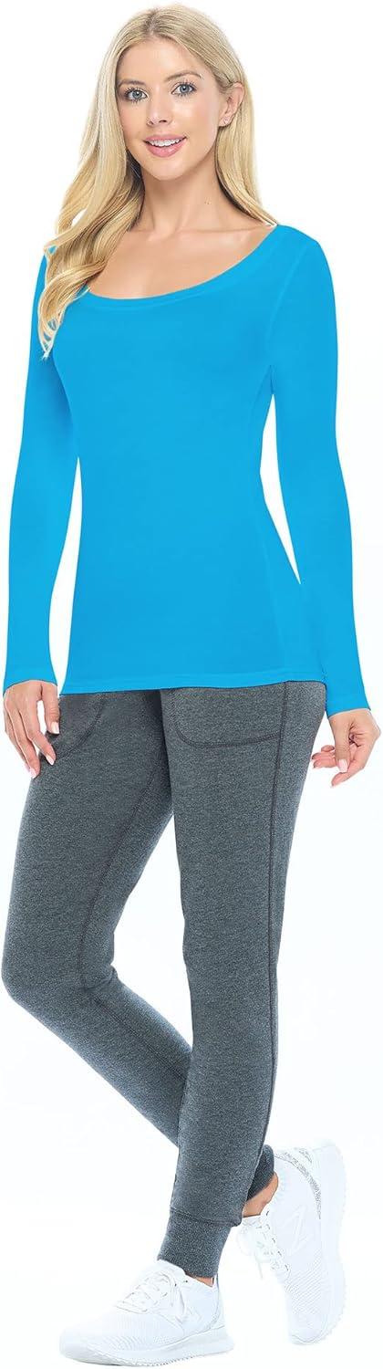 imageNatural Uniforms Womens Long Sleeve Extra Wide ScoopNeck TShirt Under ScrubWater Blue