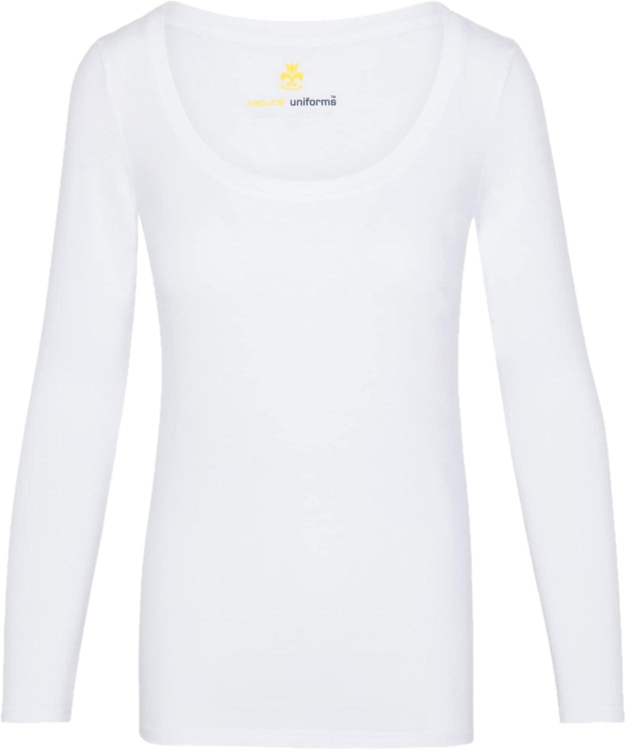 imageNatural Uniforms Womens Long Sleeve Extra Wide ScoopNeck TShirt Under ScrubWhite