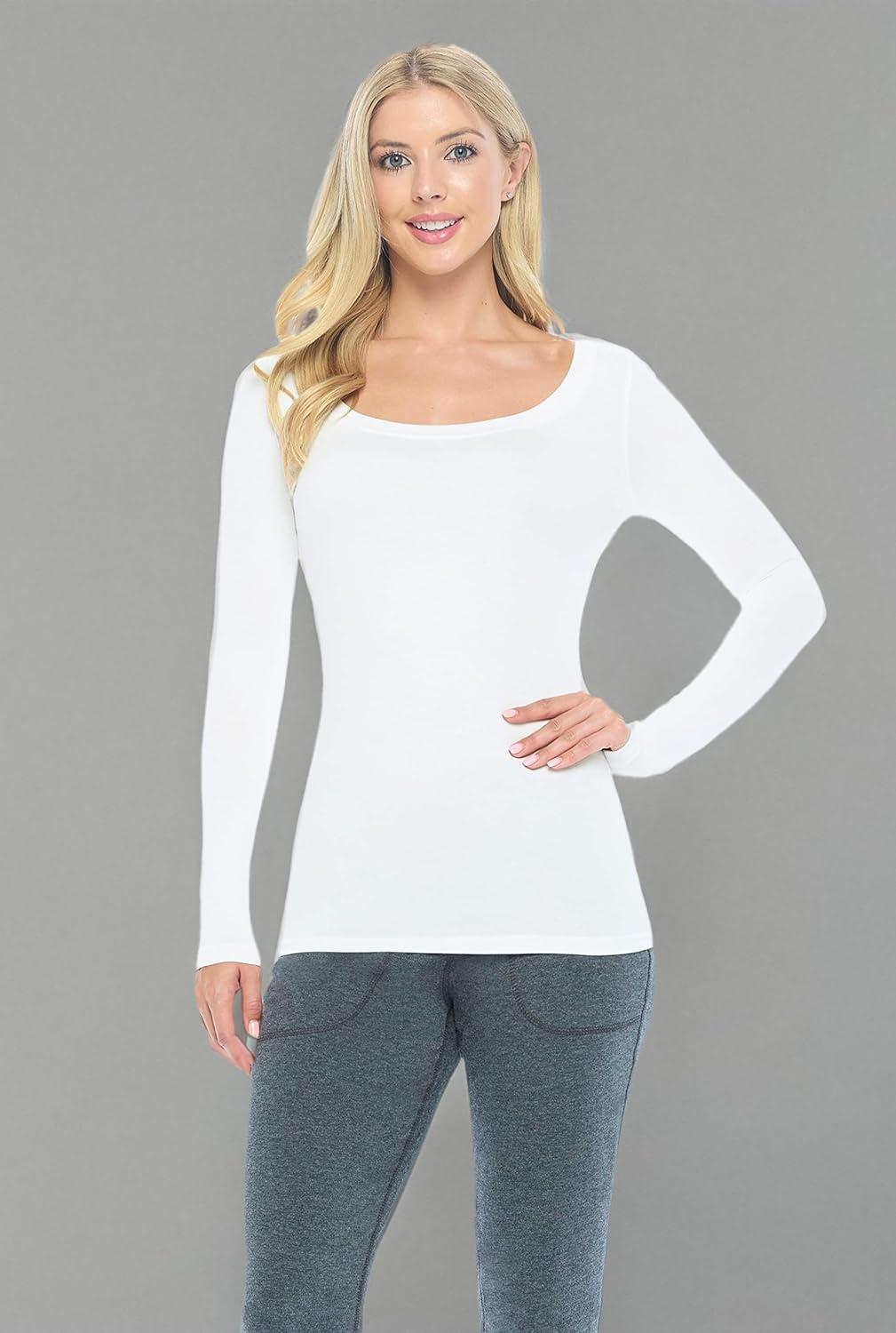imageNatural Uniforms Womens Long Sleeve Extra Wide ScoopNeck TShirt Under ScrubWhite