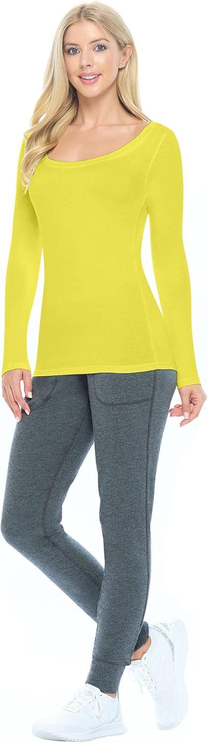 imageNatural Uniforms Womens Long Sleeve Extra Wide ScoopNeck TShirt Under ScrubYellow