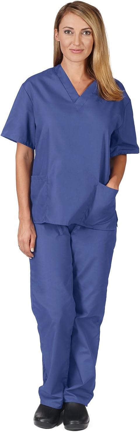imageNatural Uniforms Womens Scrub Set Medical Scrub Tops and Pants Pack of 6 SetCeil Blue