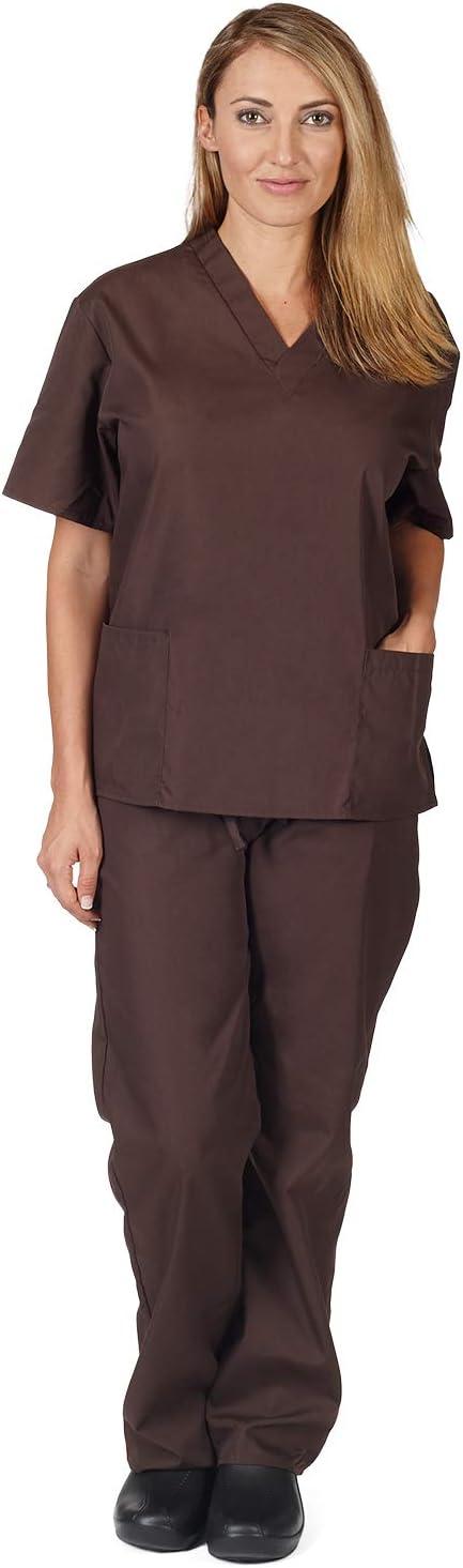 imageNatural Uniforms Womens Scrub Set Medical Scrub Tops and Pants Pack of 6 SetChocolate