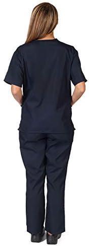 imageNatural Uniforms Womens Scrub Set Medical Scrub Tops and Pants Pack of 6 SetDark Navy Blue