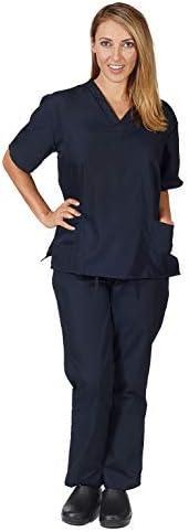 imageNatural Uniforms Womens Scrub Set Medical Scrub Tops and Pants Pack of 6 SetDark Navy Blue