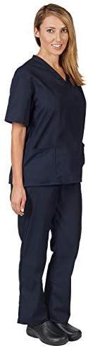 imageNatural Uniforms Womens Scrub Set Medical Scrub Tops and Pants Pack of 6 SetDark Navy Blue