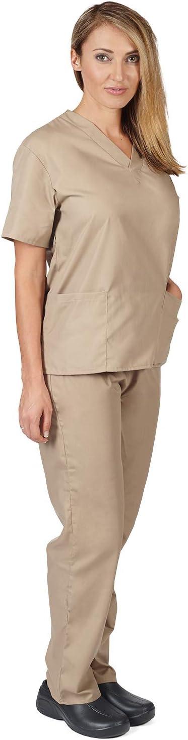 imageNatural Uniforms Womens Scrub Set Medical Scrub Tops and Pants Pack of 6 SetKhaki