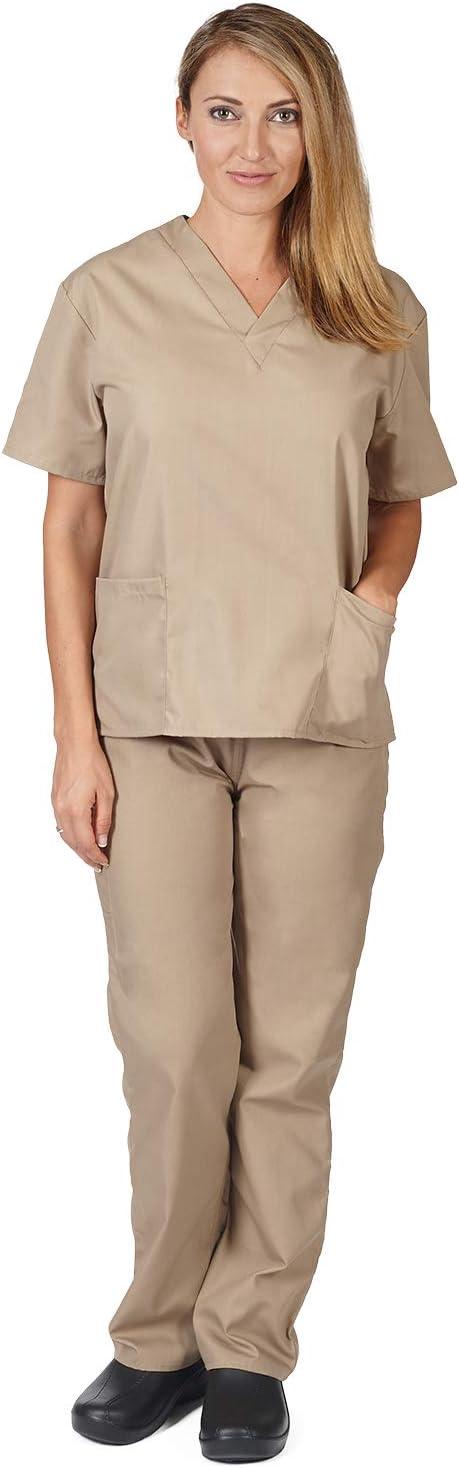 imageNatural Uniforms Womens Scrub Set Medical Scrub Tops and Pants Pack of 6 SetKhaki