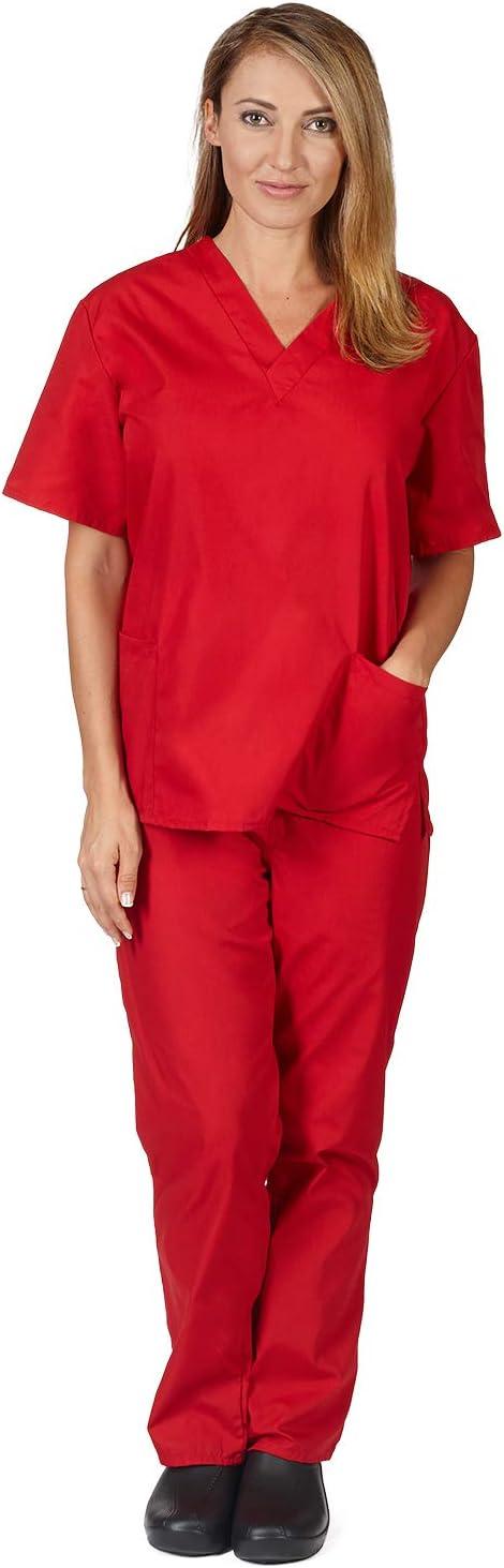 imageNatural Uniforms Womens Scrub Set Medical Scrub Tops and Pants Pack of 6 SetRed