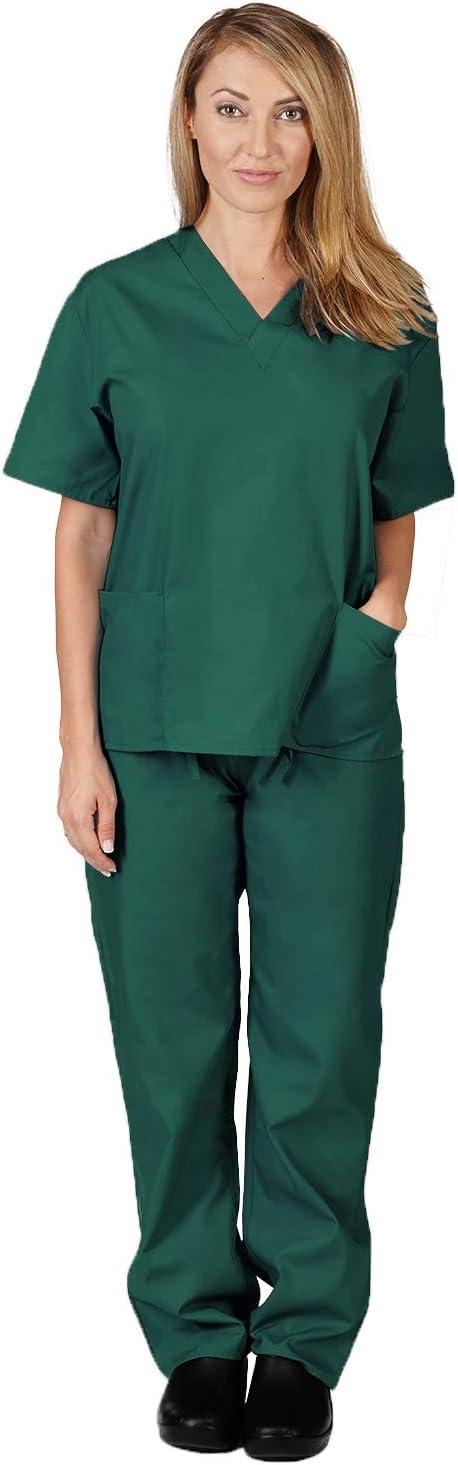 imageNatural Uniforms Womens Scrub Set Medical Scrub Tops and Pants Pack of 6 SetTrue Hunter Green