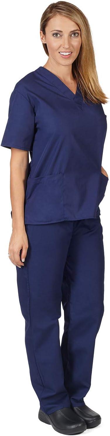 imageNatural Uniforms Womens Scrub Set Medical Scrub Tops and Pants Pack of 6 SetTrue Navy Blue