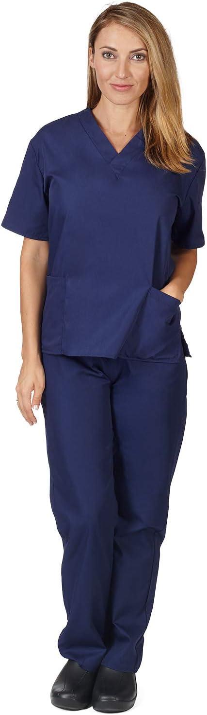 imageNatural Uniforms Womens Scrub Set Medical Scrub Tops and Pants Pack of 6 SetTrue Navy Blue