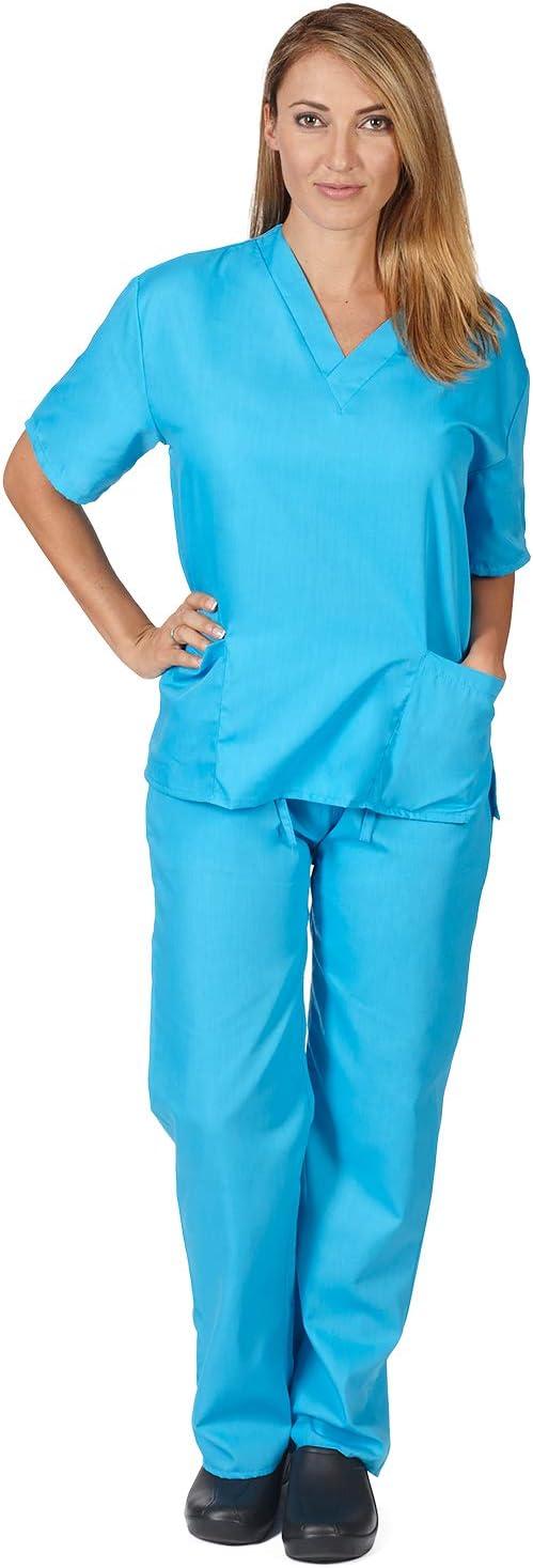 imageNatural Uniforms Womens Scrub Set Medical Scrub Tops and Pants Pack of 6 SetWater Blue
