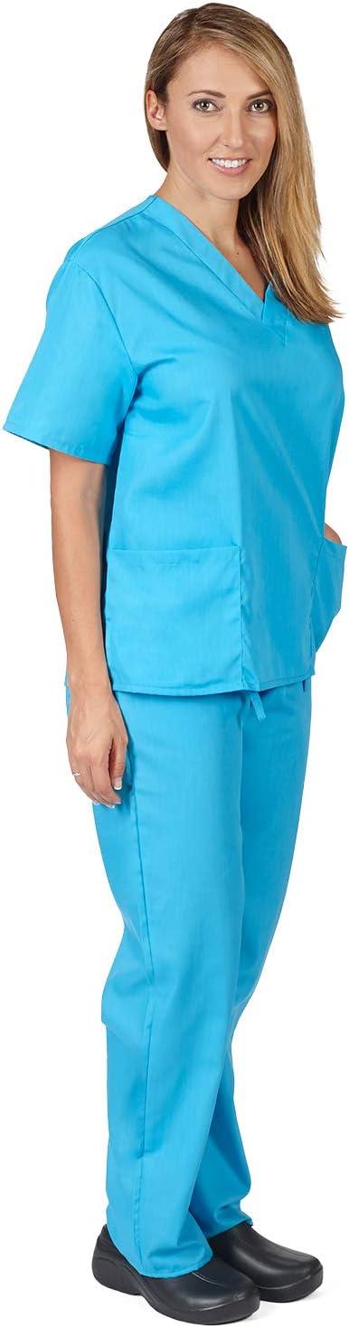 imageNatural Uniforms Womens Scrub Set Medical Scrub Tops and Pants Pack of 6 SetWater Blue