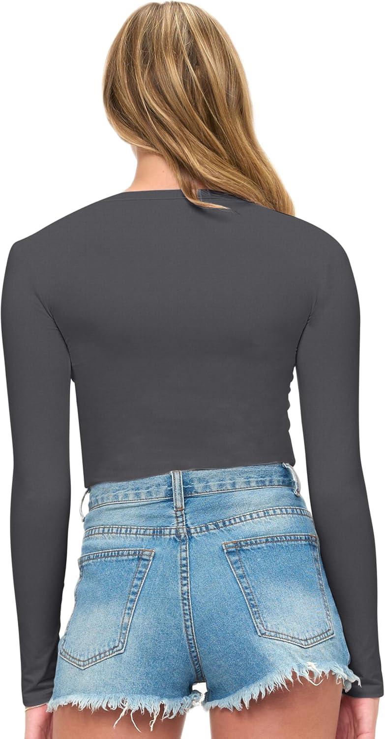 imageNatural Uniforms Womens Super Soft Super Stretch Y2K Long Sleeve Baby Tee Crop TopCharcoal