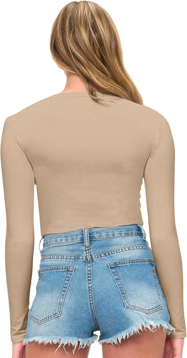 imageNatural Uniforms Womens Super Soft Super Stretch Y2K Long Sleeve Baby Tee Crop TopSand