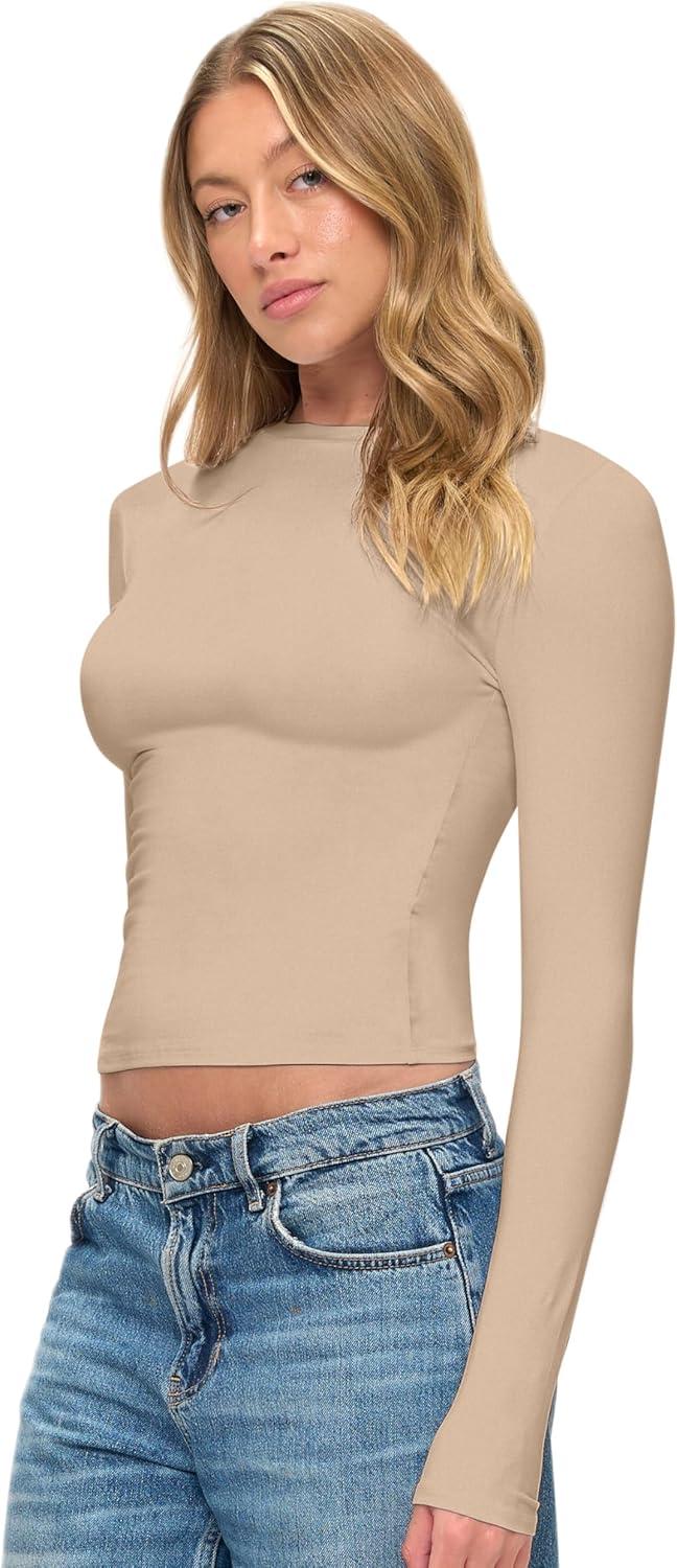 imageNatural Uniforms Womens Super Soft Super Stretch Y2K Long Sleeve Baby Tee Crop TopSun Kiss