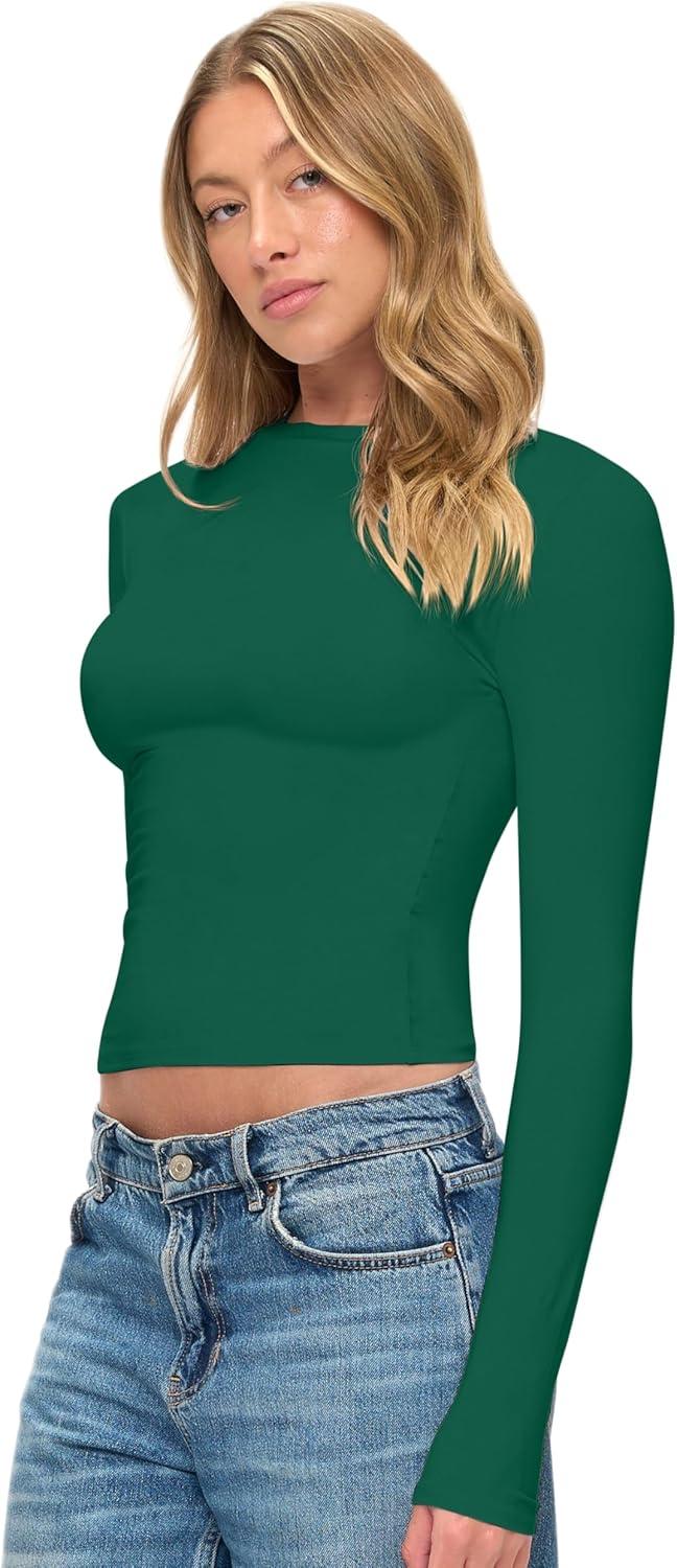 imageNatural Uniforms Womens Super Soft Super Stretch Y2K Long Sleeve Baby Tee Crop TopTrue Hunter Green