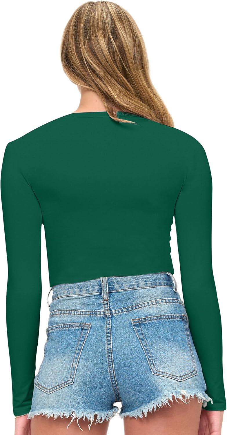 imageNatural Uniforms Womens Super Soft Super Stretch Y2K Long Sleeve Baby Tee Crop TopTrue Hunter Green
