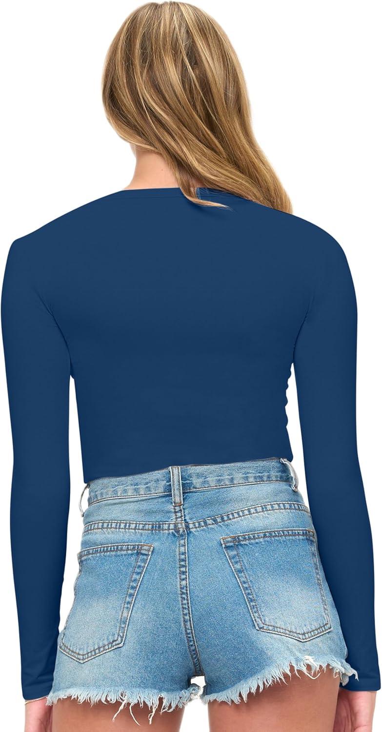 imageNatural Uniforms Womens Super Soft Super Stretch Y2K Long Sleeve Baby Tee Crop TopTrue Navy Blue
