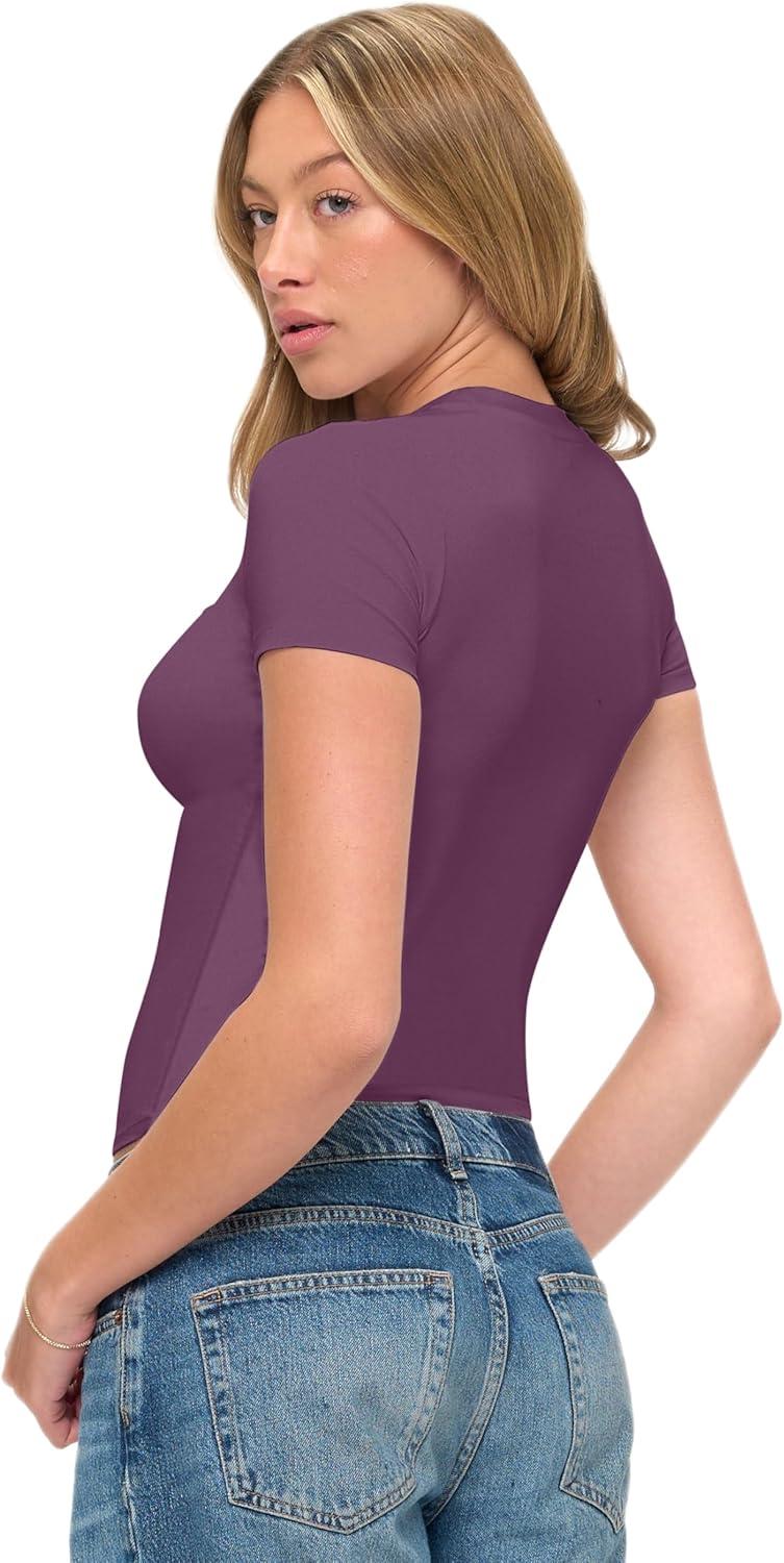 imageNatural Uniforms Womens Super Soft Super Stretch Y2K Short Sleeve Baby Tee Crop TopArgyle Purple