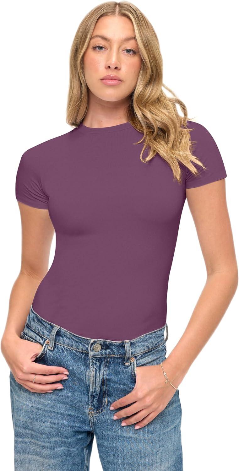 imageNatural Uniforms Womens Super Soft Super Stretch Y2K Short Sleeve Baby Tee Crop TopArgyle Purple