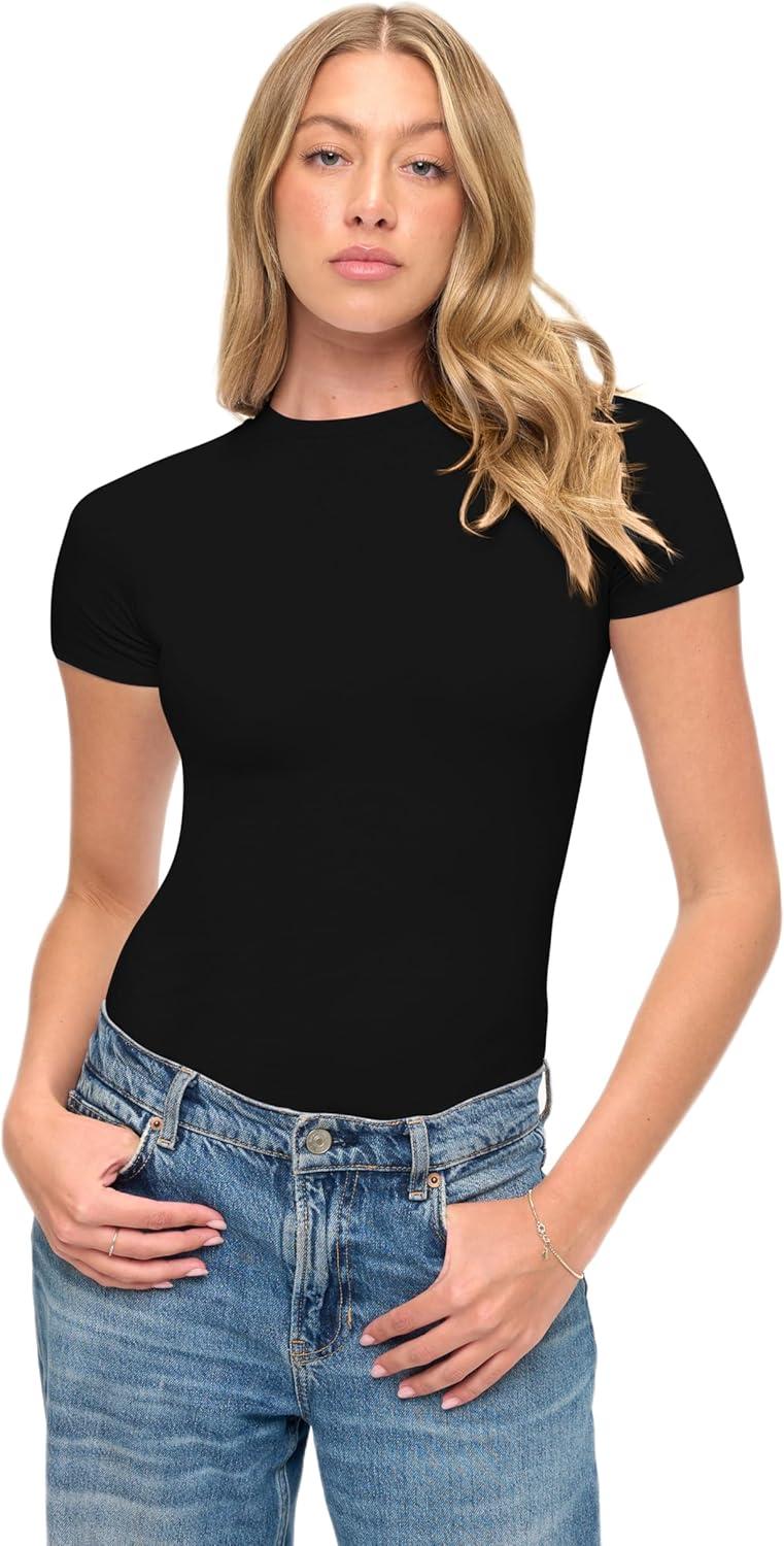 imageNatural Uniforms Womens Super Soft Super Stretch Y2K Short Sleeve Baby Tee Crop TopBlack