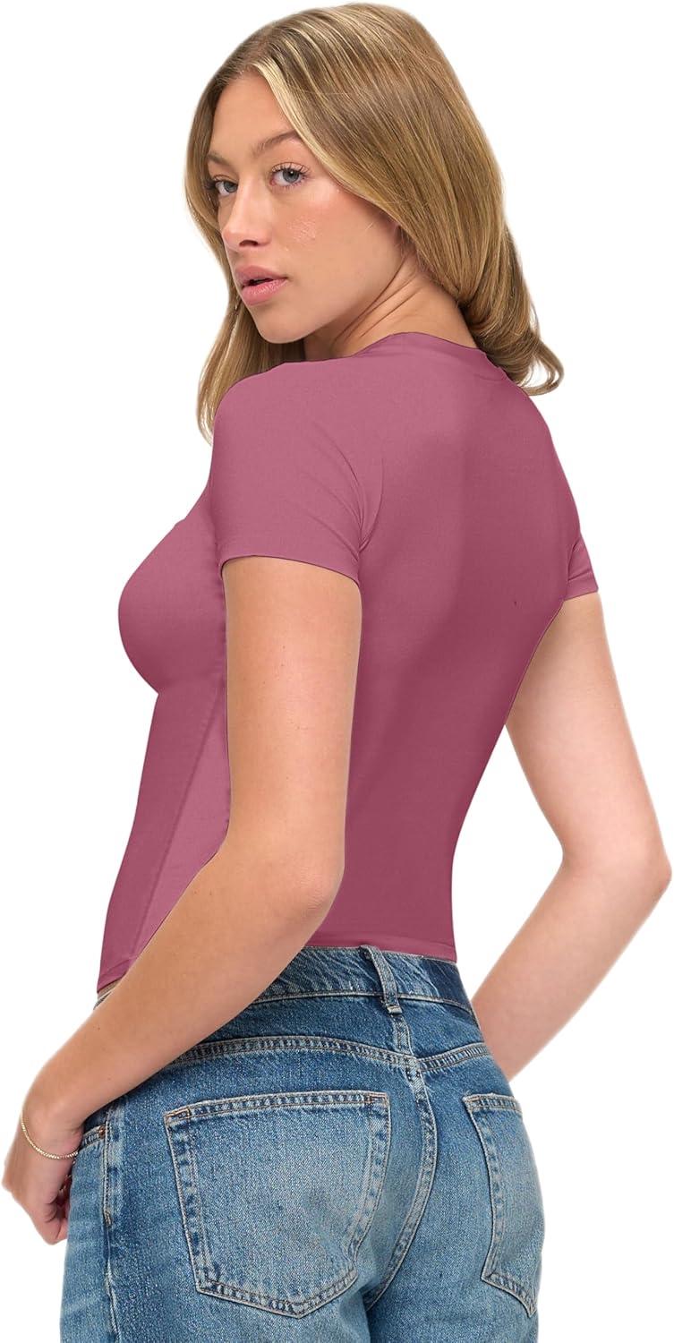 imageNatural Uniforms Womens Super Soft Super Stretch Y2K Short Sleeve Baby Tee Crop TopCheateau Rose