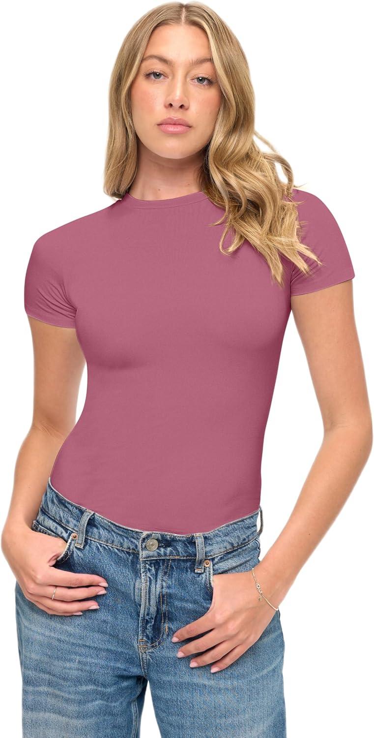 imageNatural Uniforms Womens Super Soft Super Stretch Y2K Short Sleeve Baby Tee Crop TopCheateau Rose