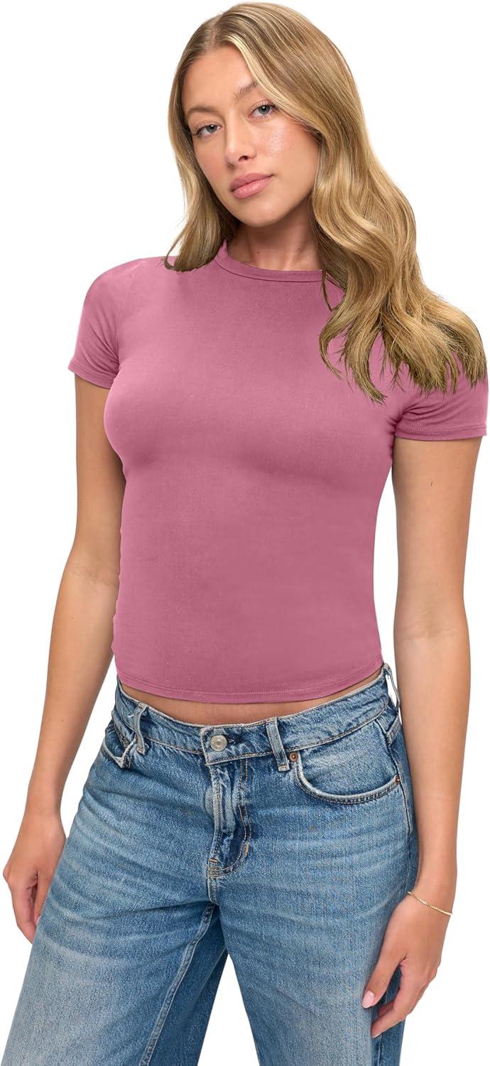 imageNatural Uniforms Womens Super Soft Super Stretch Y2K Short Sleeve Baby Tee Crop TopCheateau Rose