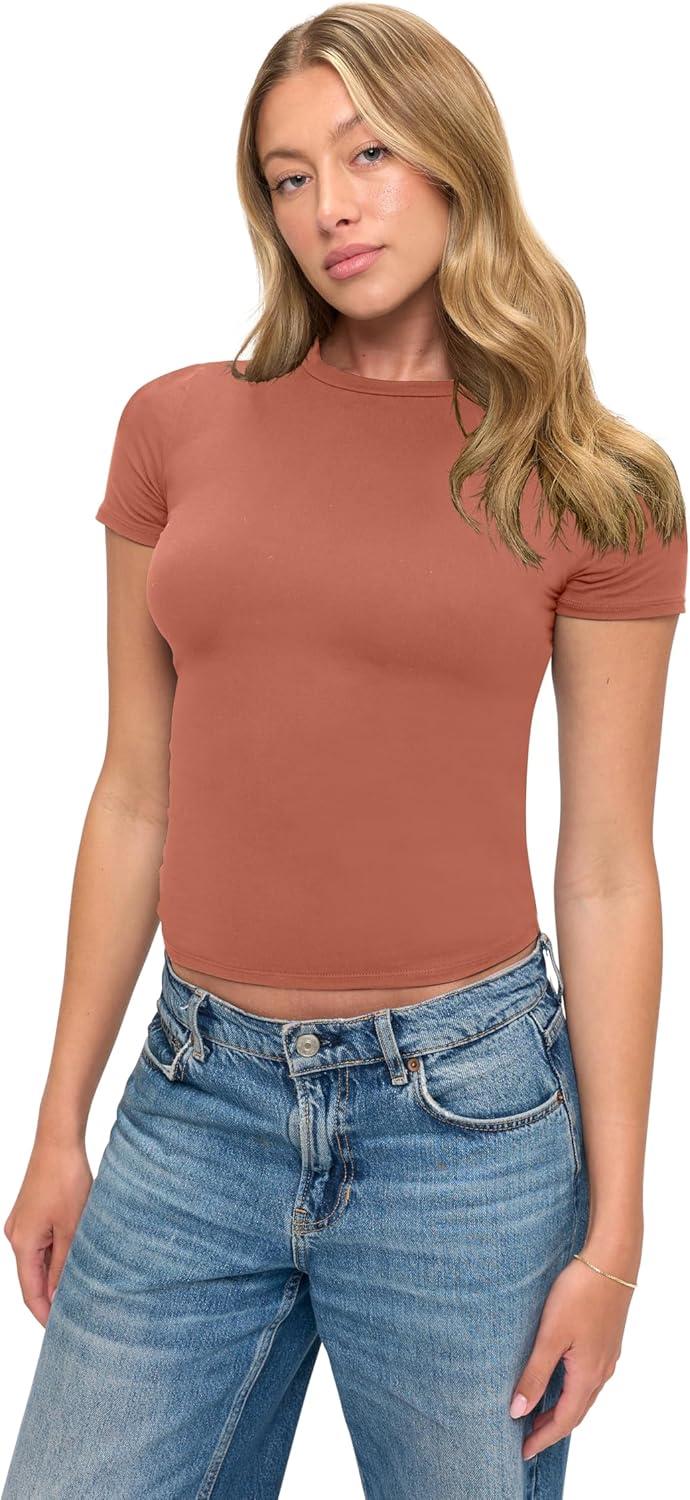 imageNatural Uniforms Womens Super Soft Super Stretch Y2K Short Sleeve Baby Tee Crop TopCopper Coin