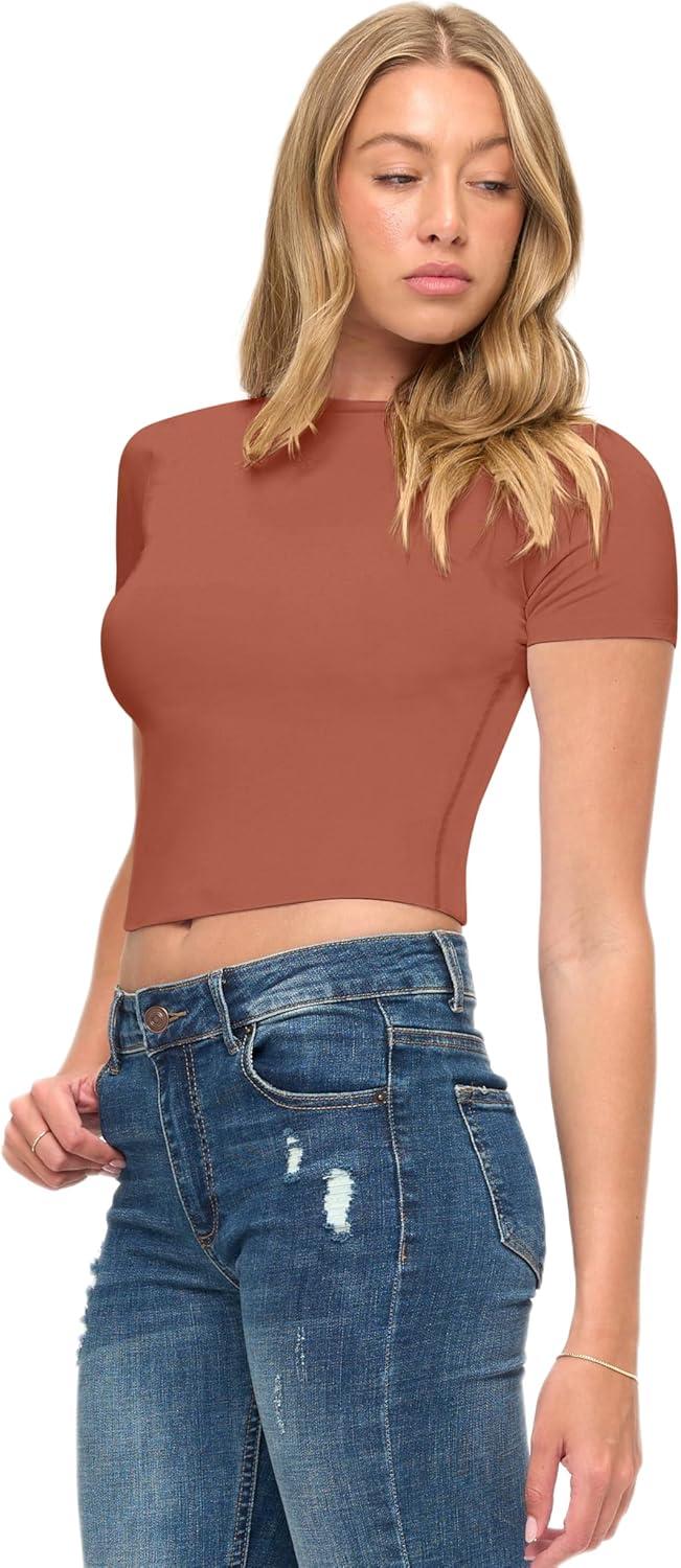 imageNatural Uniforms Womens Super Soft Super Stretch Y2K Short Sleeve Baby Tee Crop TopCopper Coin