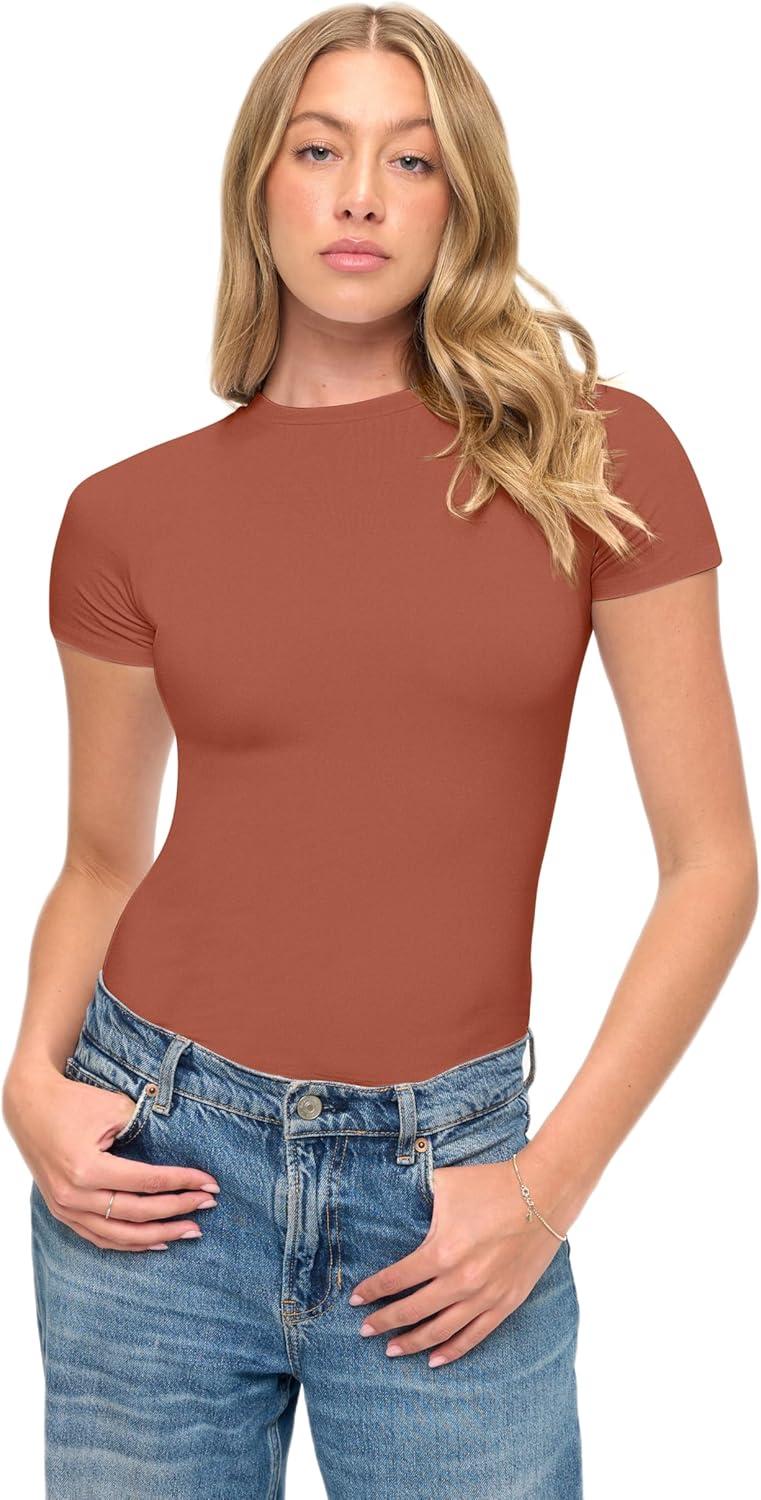 imageNatural Uniforms Womens Super Soft Super Stretch Y2K Short Sleeve Baby Tee Crop TopCopper Coin