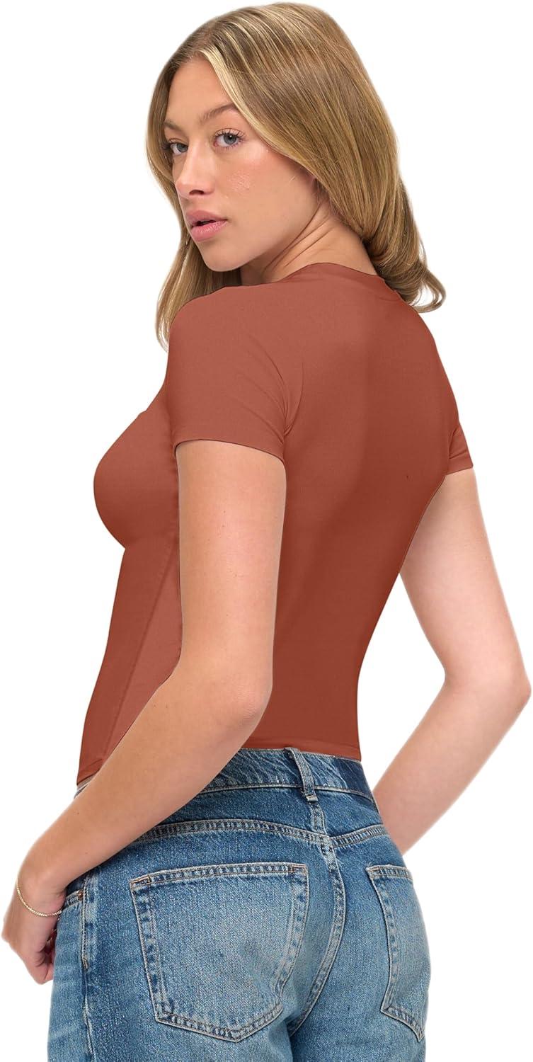 imageNatural Uniforms Womens Super Soft Super Stretch Y2K Short Sleeve Baby Tee Crop TopCopper Coin