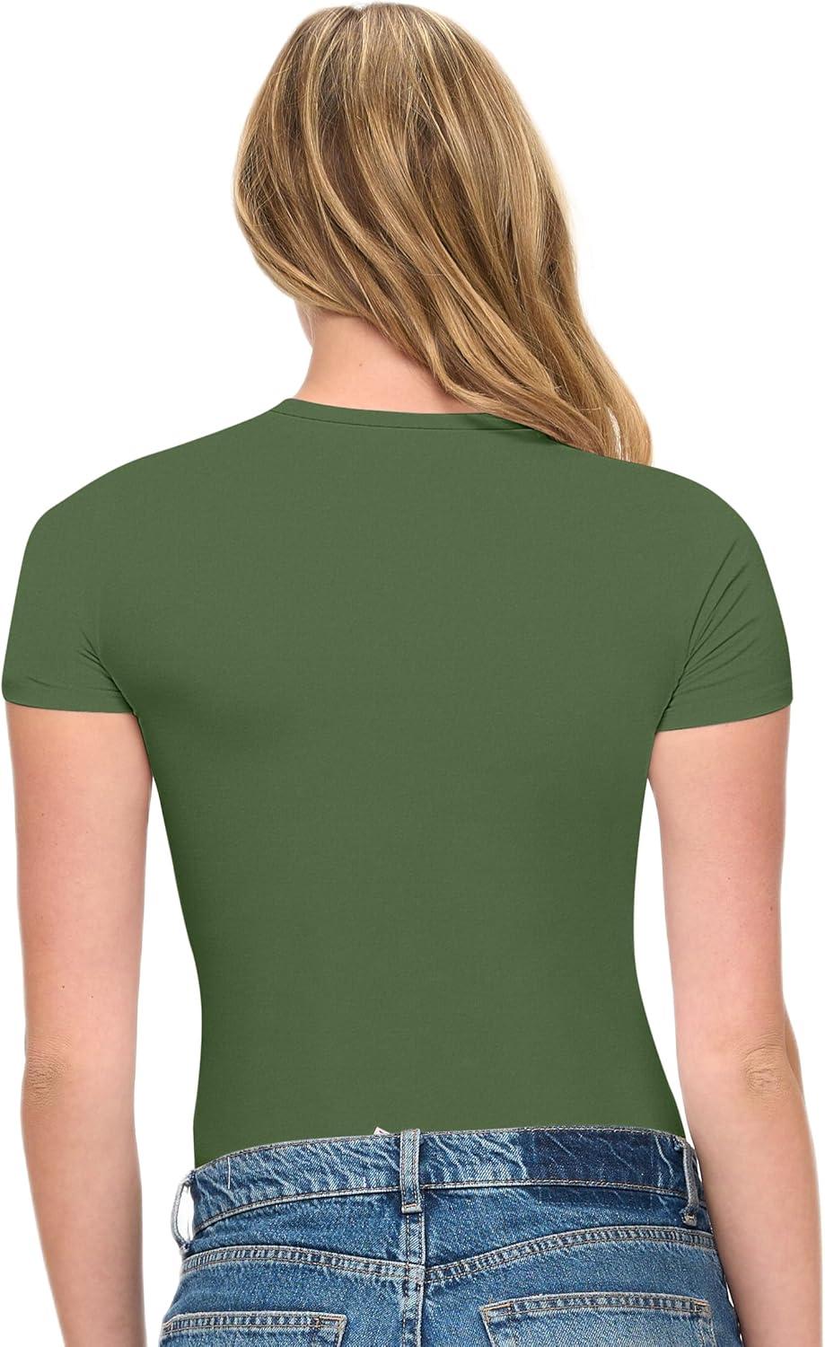 imageNatural Uniforms Womens Super Soft Super Stretch Y2K Short Sleeve Baby Tee Crop TopDill Green