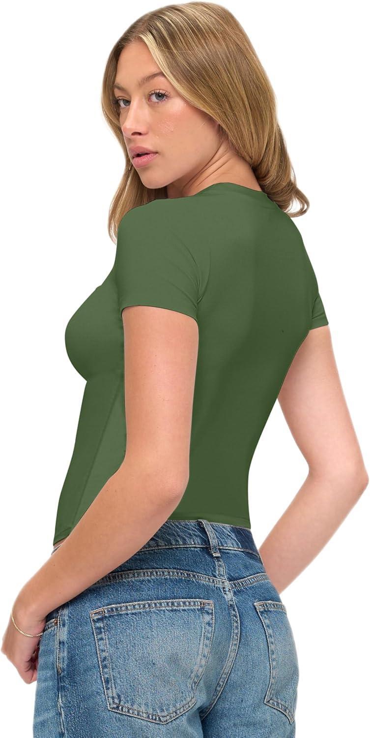 imageNatural Uniforms Womens Super Soft Super Stretch Y2K Short Sleeve Baby Tee Crop TopDill Green