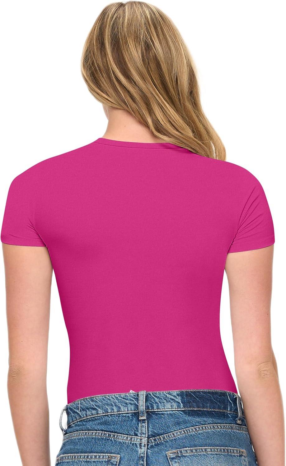 imageNatural Uniforms Womens Super Soft Super Stretch Y2K Short Sleeve Baby Tee Crop TopHot Pink