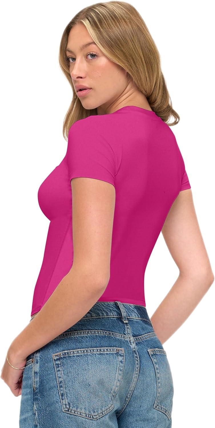 imageNatural Uniforms Womens Super Soft Super Stretch Y2K Short Sleeve Baby Tee Crop TopHot Pink