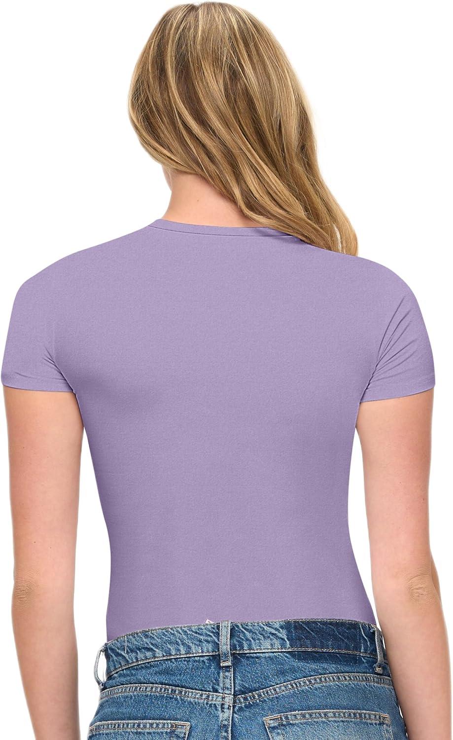 imageNatural Uniforms Womens Super Soft Super Stretch Y2K Short Sleeve Baby Tee Crop TopLavender