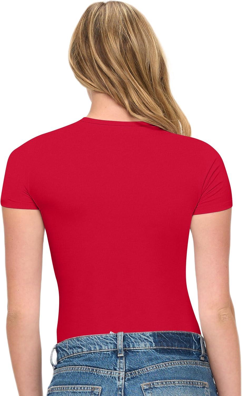 imageNatural Uniforms Womens Super Soft Super Stretch Y2K Short Sleeve Baby Tee Crop TopRed