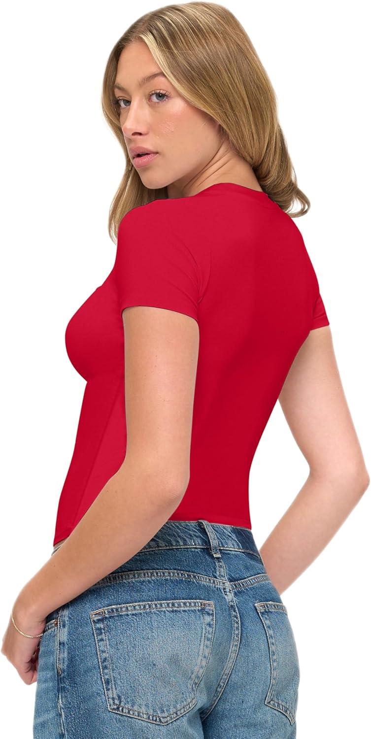 imageNatural Uniforms Womens Super Soft Super Stretch Y2K Short Sleeve Baby Tee Crop TopRed
