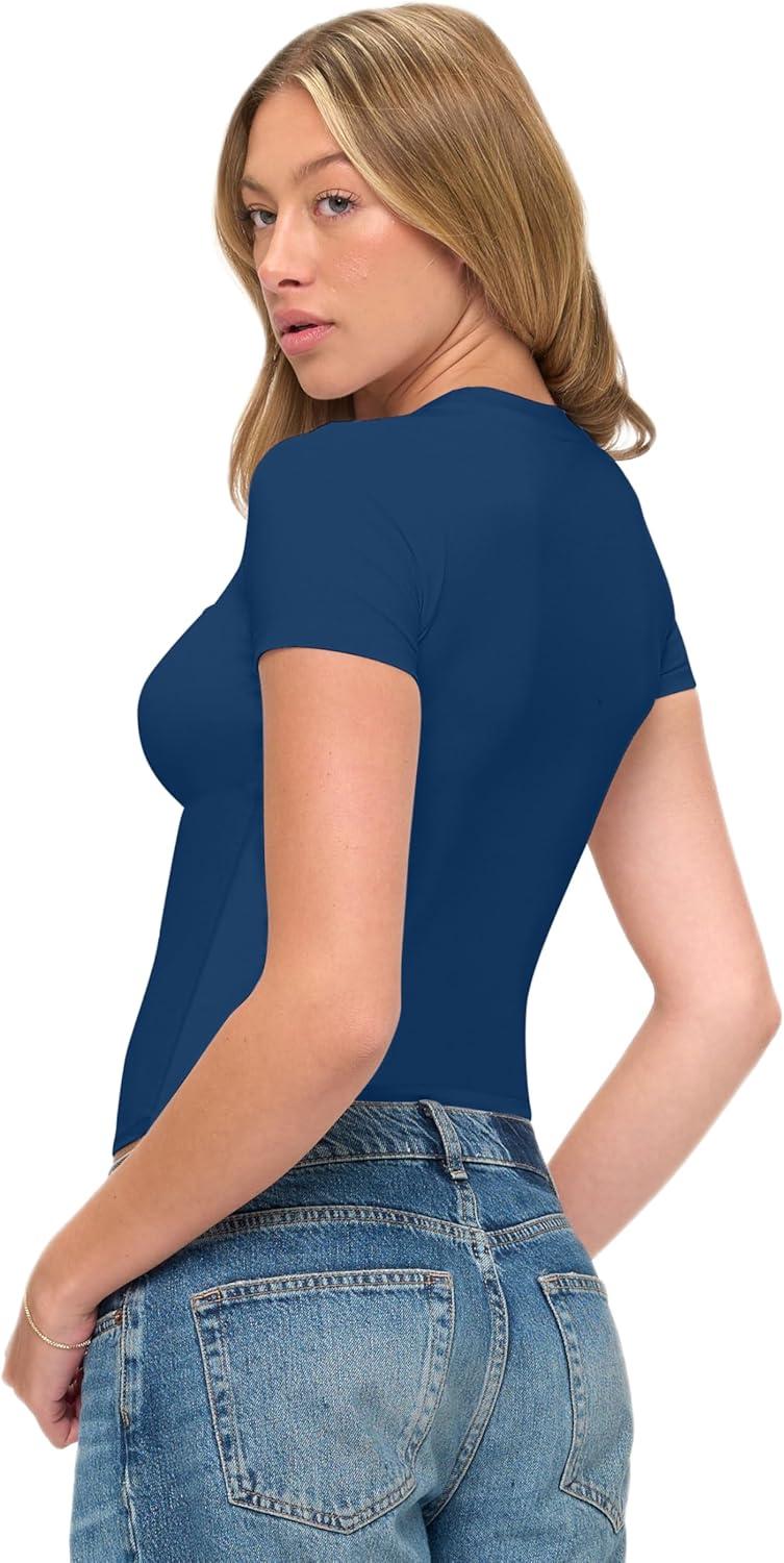 imageNatural Uniforms Womens Super Soft Super Stretch Y2K Short Sleeve Baby Tee Crop TopTrue Navy Blue