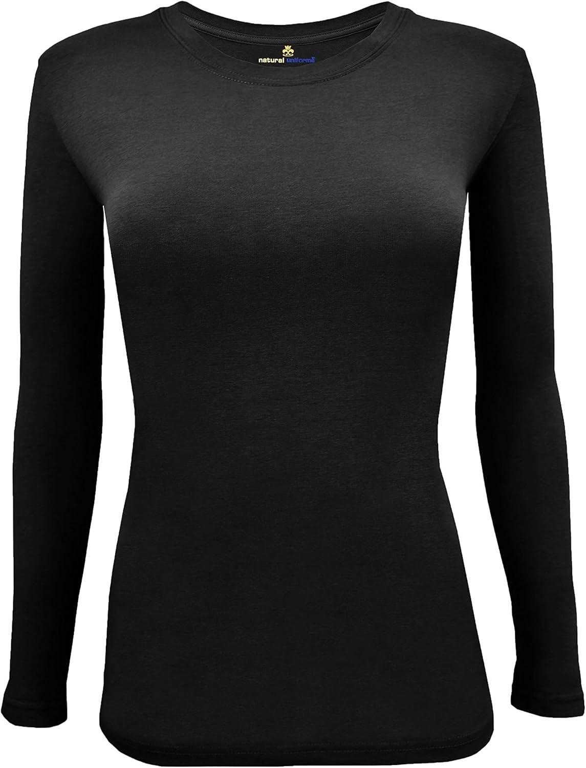 imageNatural Uniforms Womens Under Scrub Tee Crew Neck Long Sleeve TShirt5PackBlack