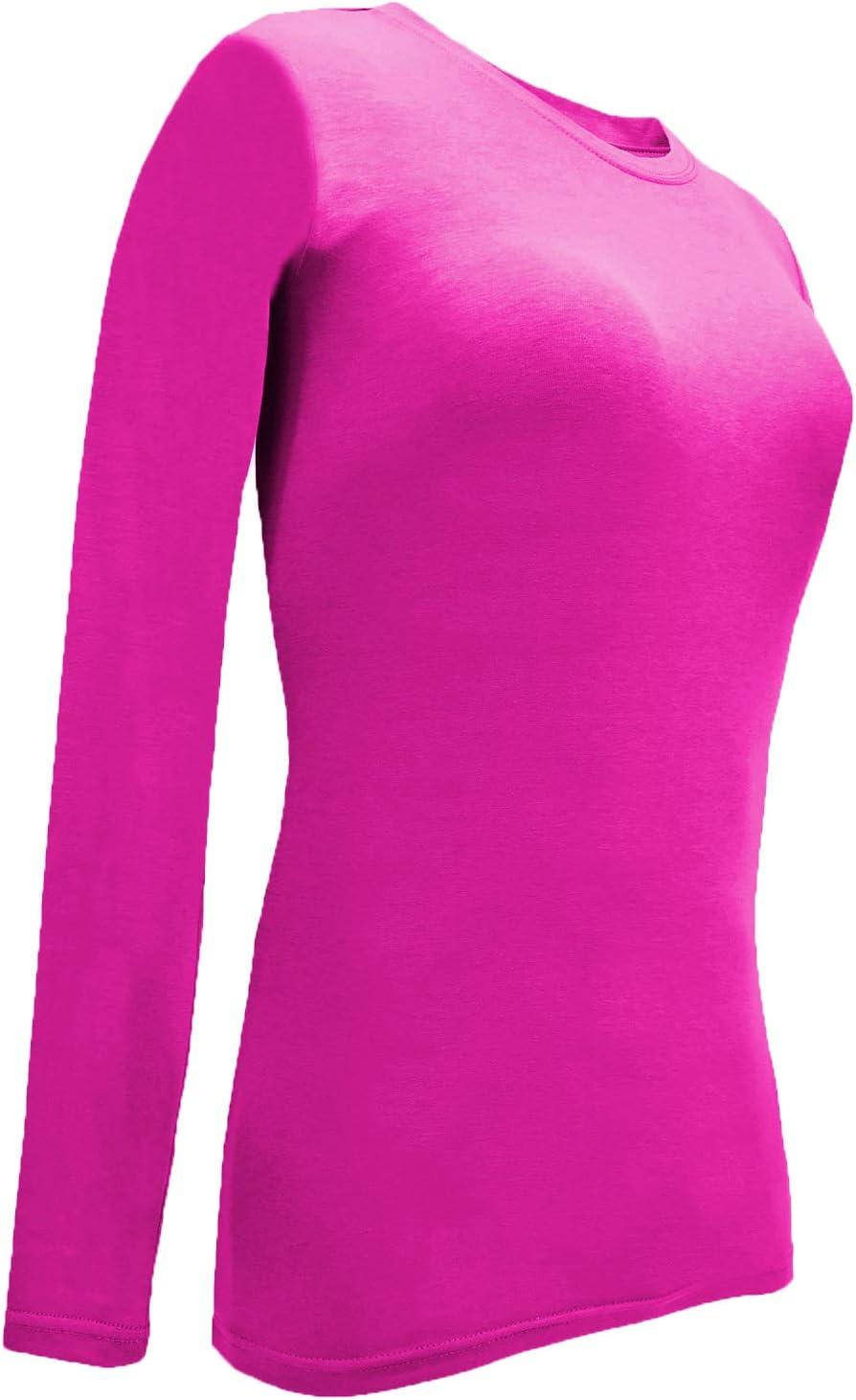 imageNatural Uniforms Womens Under Scrub Tee Crew Neck Long Sleeve TShirt5PackNeon Pink