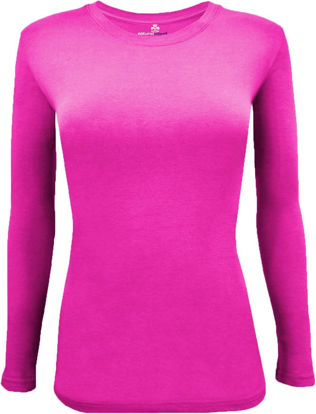 imageNatural Uniforms Womens Under Scrub Tee Crew Neck Long Sleeve TShirt5PackNeon Pink
